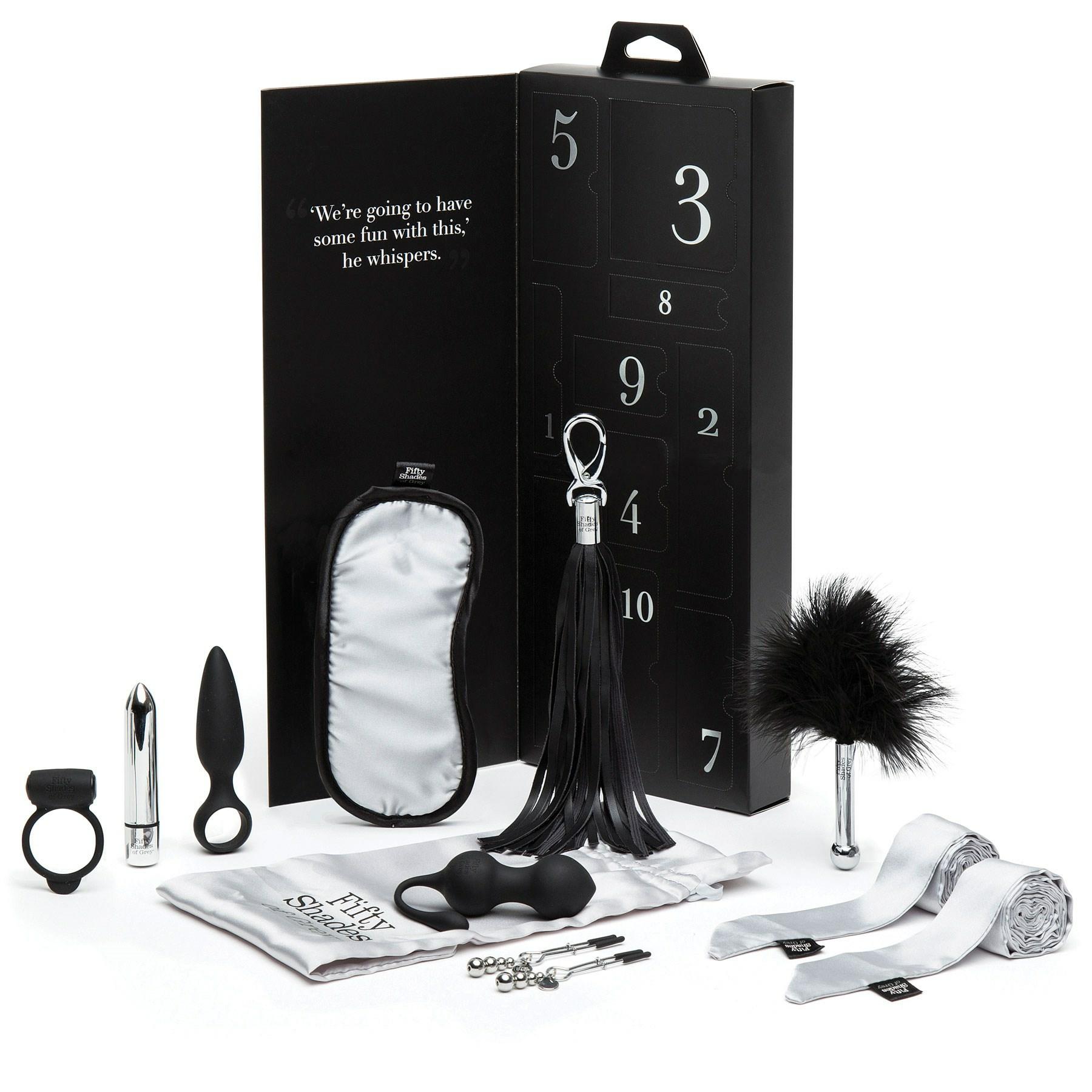 Fifty Shades Of Grey Pleasure Overload 10 Days Of Play Couples Gift Set  |  Bondage Kits Bondage Black/Silver