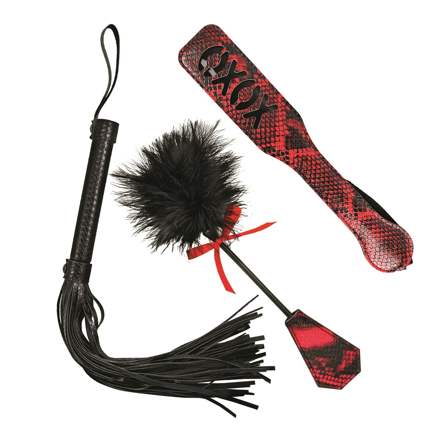 Lover’s Kits Whip, Spank, And Tickle Bondage Set  |  Ticklers & Whips Bondage Black/Red