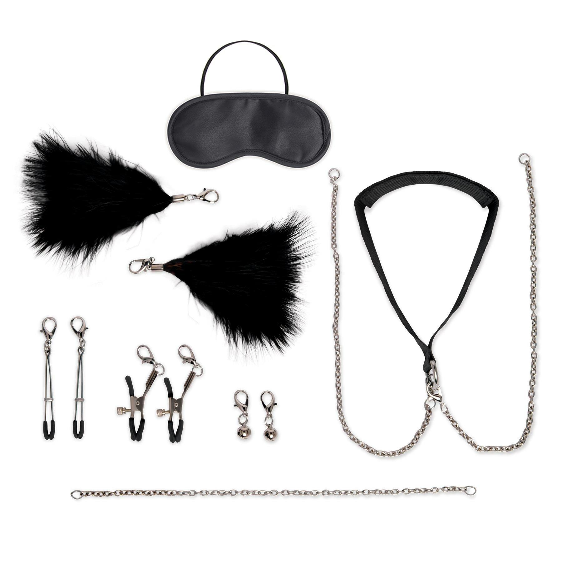 Lux Fetish Interchangeable Collar & Nipple Clips Set  |  Bondage Kits Bondage Black