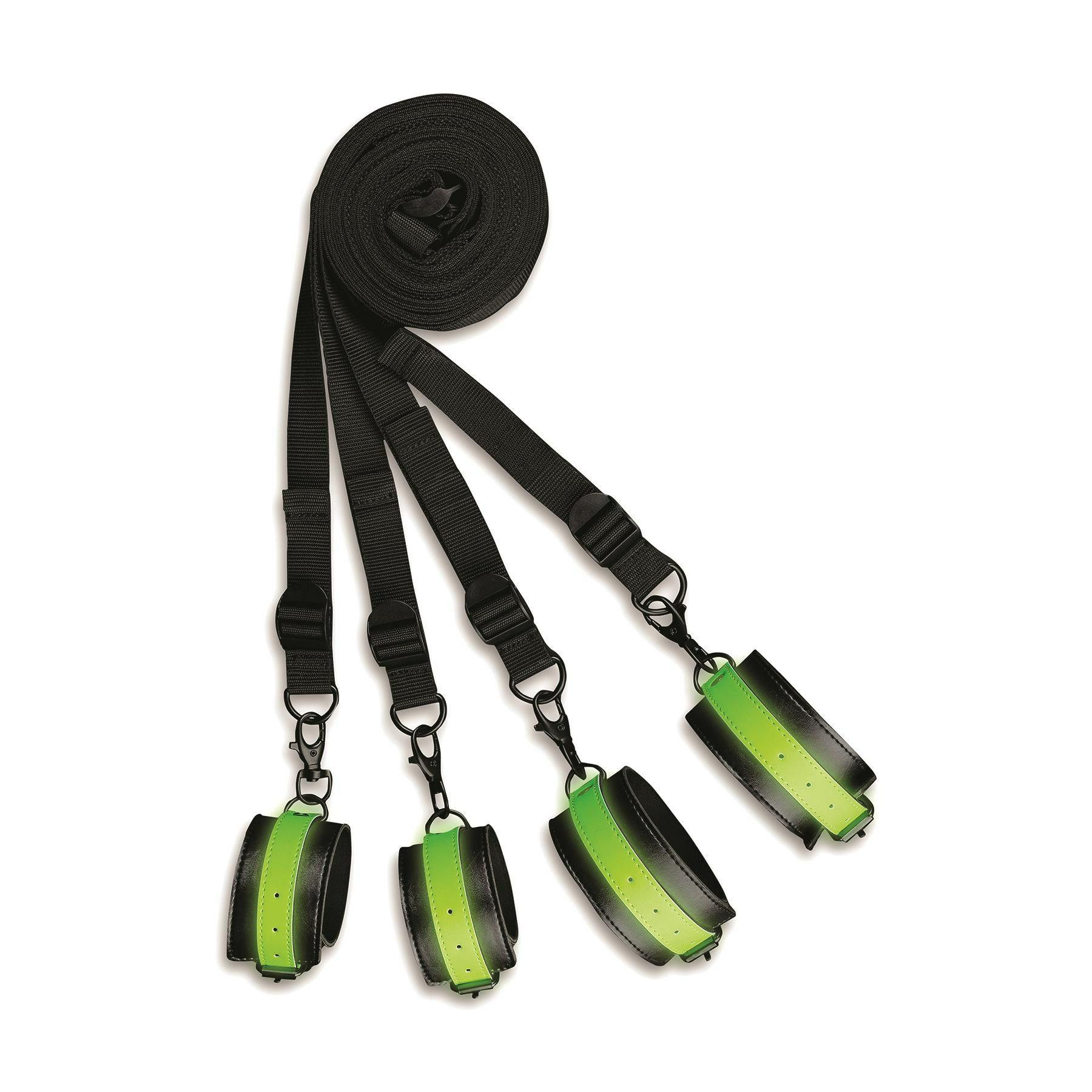 Ouch! Glow In The Dark Bed Bindings Restraint Kit  |  Restraints Bondage Black/Green