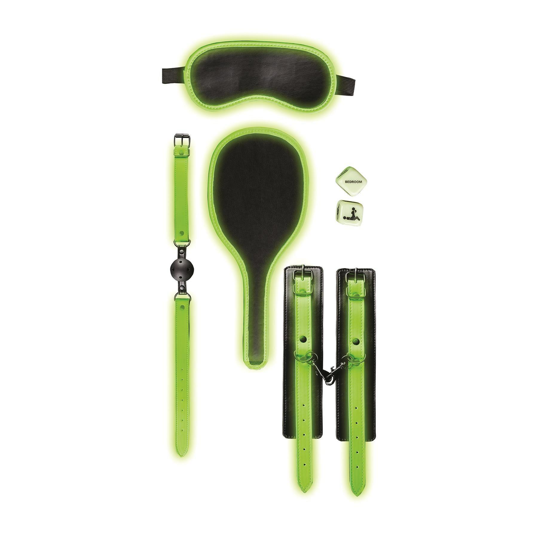 Ouch! Glow In The Dark Bondage Kit  |  Ticklers & Whips Bondage Black/Green