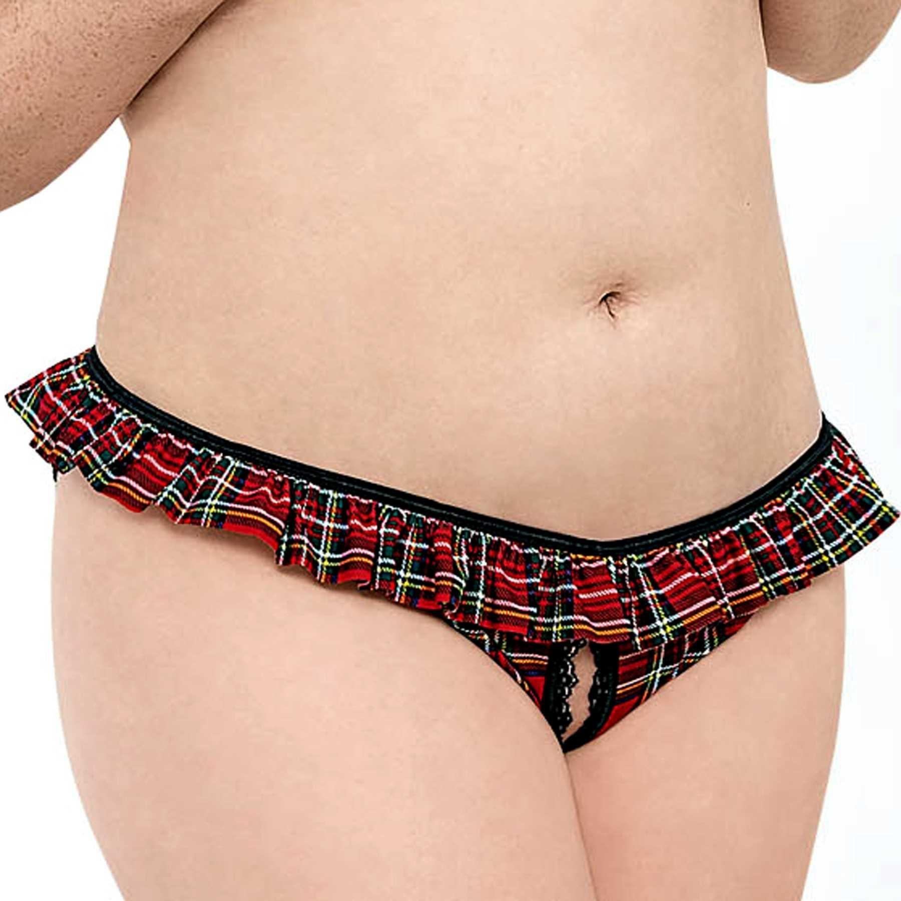 Plaid Crotchless Ruffle Panty  |  Panties & Thongs Lingerie Blue