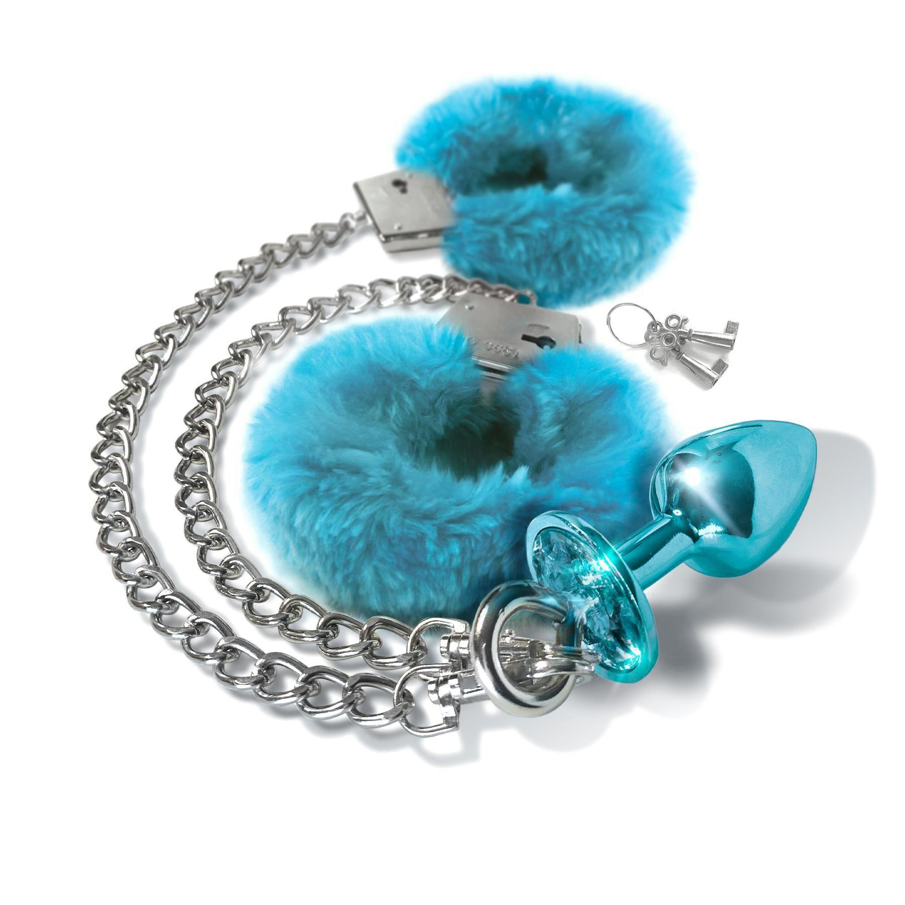 Nixie Metal Butt Plug And Fur Cuff Set  |  Restraints Bondage Blue